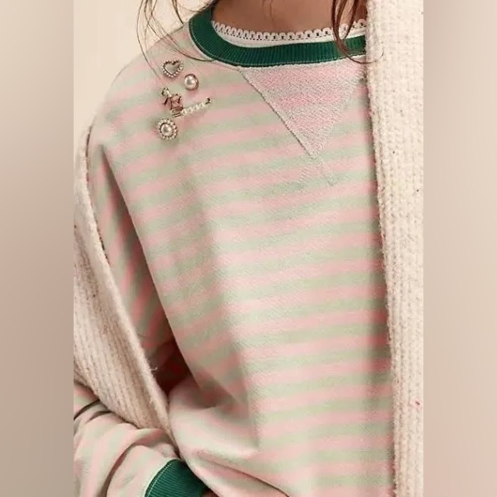 Free People Oversized Striped Crewneck